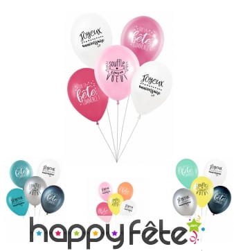 5 Ballons avec message d'anniversaire