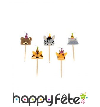 5 Bougies animaux de la jungle de 2,5 cm