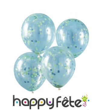 5 Ballons confettis verts transparents, 30cm