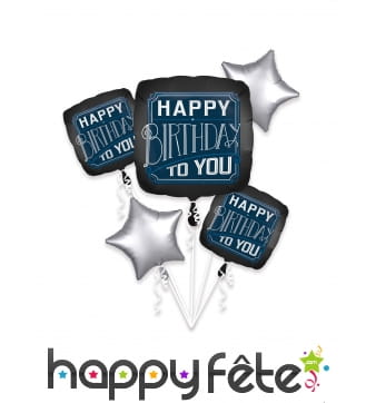 5 ballons Happy Birthday to you carré et étoile