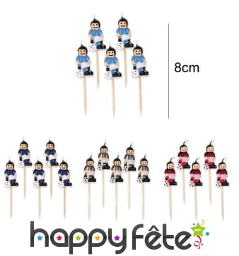 5 Bougies joueurs de foot sur tige, 8cm