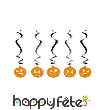 5 suspensions spirales Citrouilles de 60cm