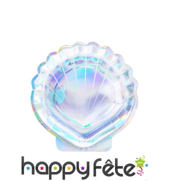 6 Assiettes coquillage holographiques en carton