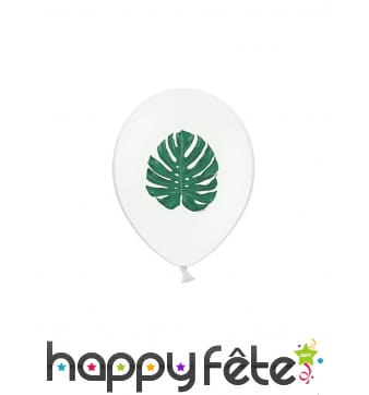 6 Ballons blancs imprimé feuille tropicale de 30cm