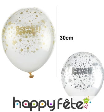 6 Ballons Bonne année transparents de 30 cm