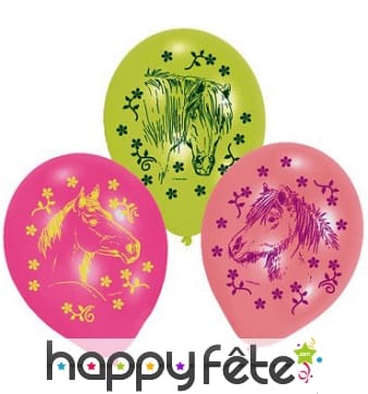 6 Ballons colorés imprimés chevaux