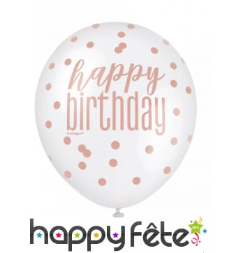 6 Ballons happy birthday à pois de 30 cm