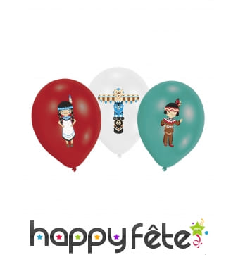 6 Ballons imprimé indien rouge blanc vert, 27,5 cm