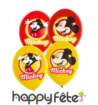 6 Ballons imprimé Mickey rouges et jaunes, 27,5cm