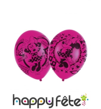 6 Ballons Minnie Mouse amoureuse fuchsia de 27,5cm