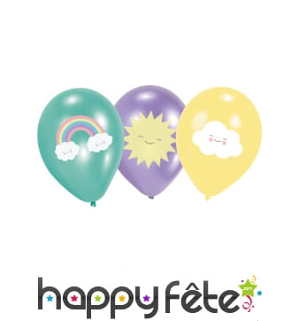 6 Ballons nuage arc-en-ciel et soleil de 27,5 cm