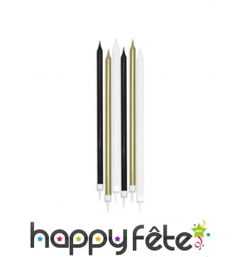 6 bougies noir blanc or de 15cm, mattes