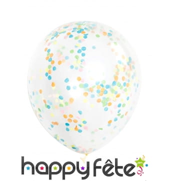 6 Ballons transparents avec confettis colorés