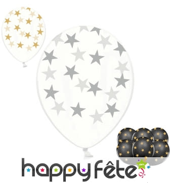 6 Ballons transparents en latex avec étoiles
