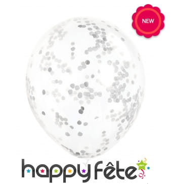 6 Ballons transparents et confettis argentés