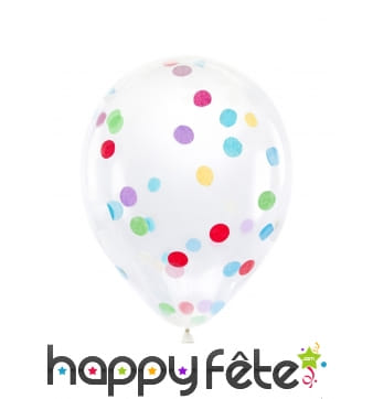 6 Ballons transparents imprimé confettis, 30 cm