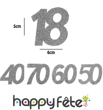 6 confetti âge argentées de 5cm