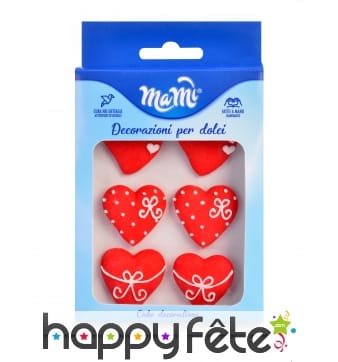 6 coeurs en sucre de 3 cm