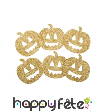 6 Confettis tête de citrouille dorée, 5cm