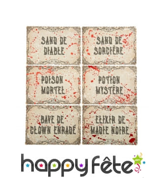 6 Etiquettes pour bouteilles de Halloween