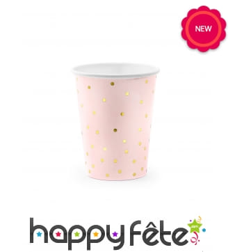 6 Gobelets rose pois dorés, en carton