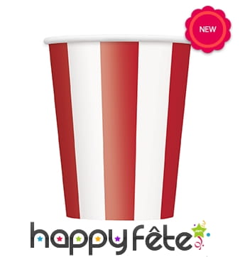 6 Gobelets rouge et blanc à rayures verticales