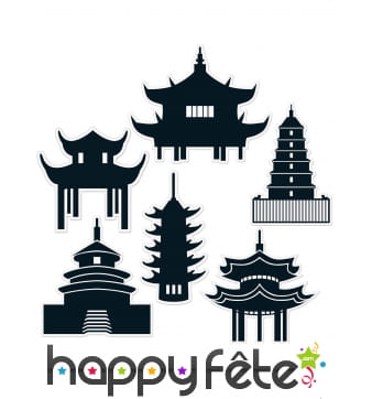 6 Silhouettes de bâtiments asiatiques monochromes