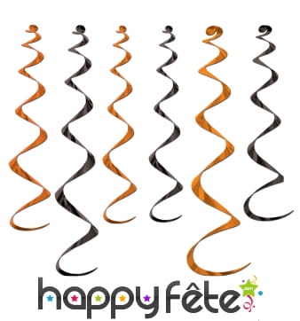 6 Suspensions spirales orange et noires