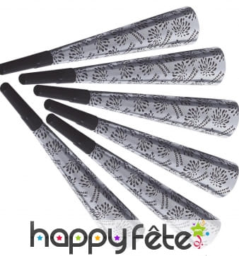 6 trompettes cotillon argentées