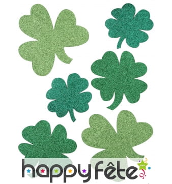 6 Trèfles paillettés St Patrick en papier