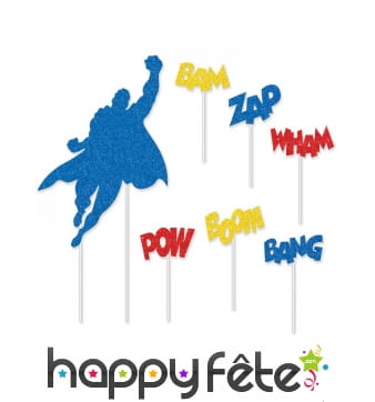 7 décos super héros et onomatopées pour gâteau