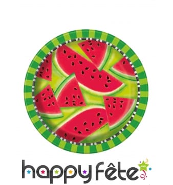 8 Assiettes décorées de Pastèques, 22cm