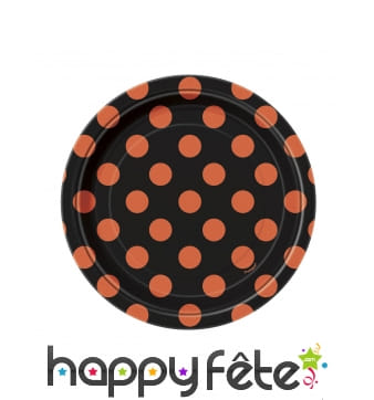 8 Assiettes noires à pois orange de 17 cm