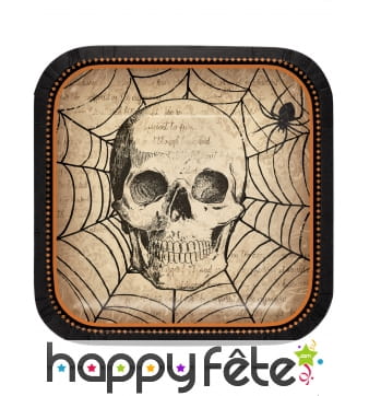 8 assiettes tête de mort et araignée de 18 cm