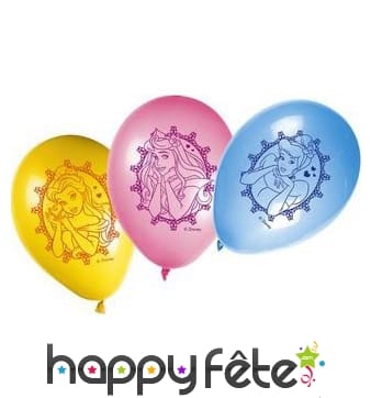 8 ballons Princesse Disney sur fond coloré