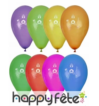 8 Ballons princesse sur fond coloré