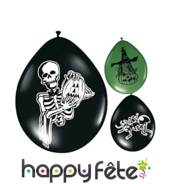 8 ballons verts et noirs imprim&eacute; Halloween