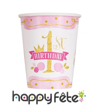 8 Gobelets anniversaire 1 an, rose
