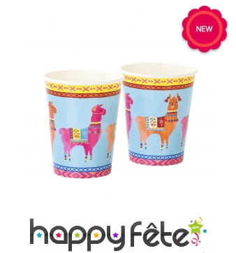 8 Gobelets décorés d'un Lama multicolore