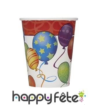 8 gobelets en carton décorés de ballons