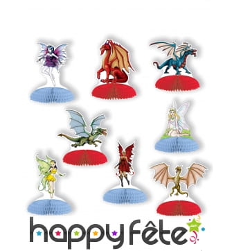8 petits centres de table fées dragons en papier