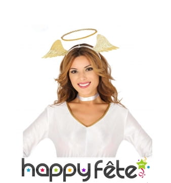 Auréole avec ailes d'ange dorées sur serre-tête