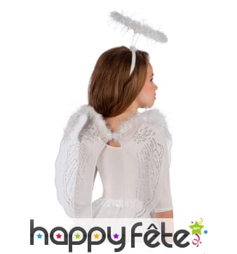 Ailes d'ange blanc avec auréole pour fillette