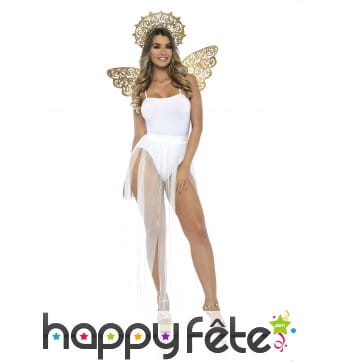 Auréole et ailes d'ange dorées pour adulte