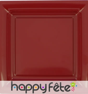 Assiette en plastique carrée bordeaux