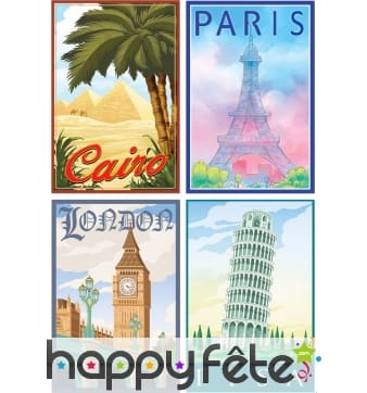 Affiches Londres, Paris, Pise et Egypte en carton