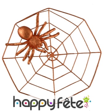Araignée orange pailletée sur toile, décoration