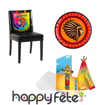 Assiettes profil Indien sur fond orange, en carton