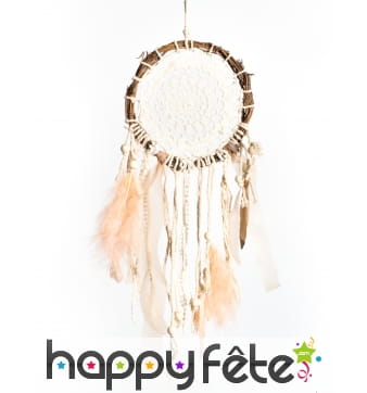 Attrape rêve ivoire contours en bois de 16 x 55 cm