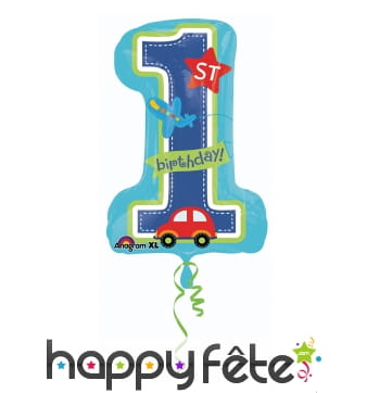 Ballon 1 an garçon, bleu